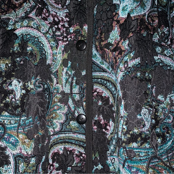 Women’s 2X COLDWATER CREEK Black Reversible Grapes Vines to Paisley Button Coat - Picture 12 of 16